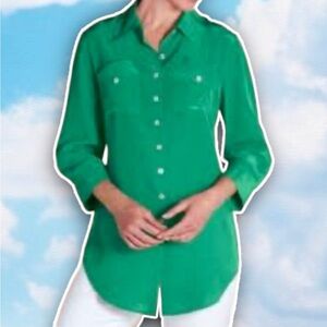 NWOT SOFT SURROUNDINGS Boho Button Silk Tunic Shirt Plus Size Western Career